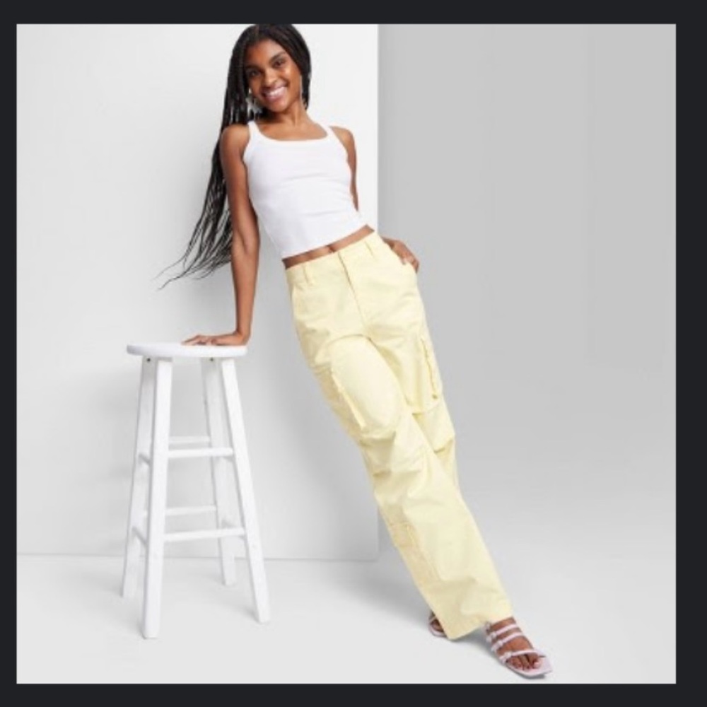 Women's High-Rise Cargo Utility Pants - Wild Fable Light Yellow S